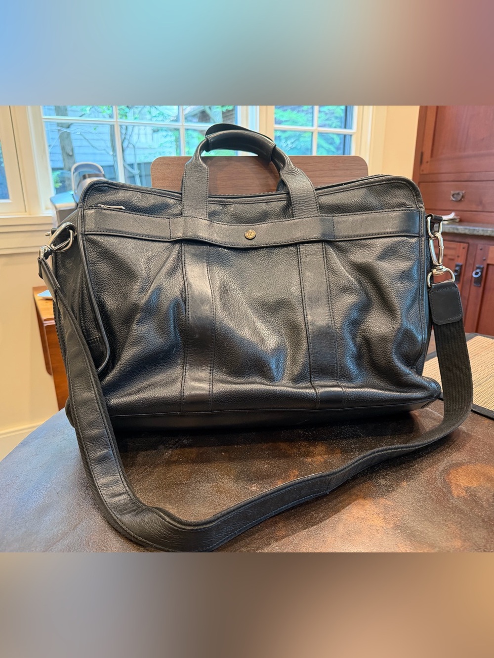 Longchamp Paris EUC Black Leather Weekender Briefcase Travel Crossbody Bag P253